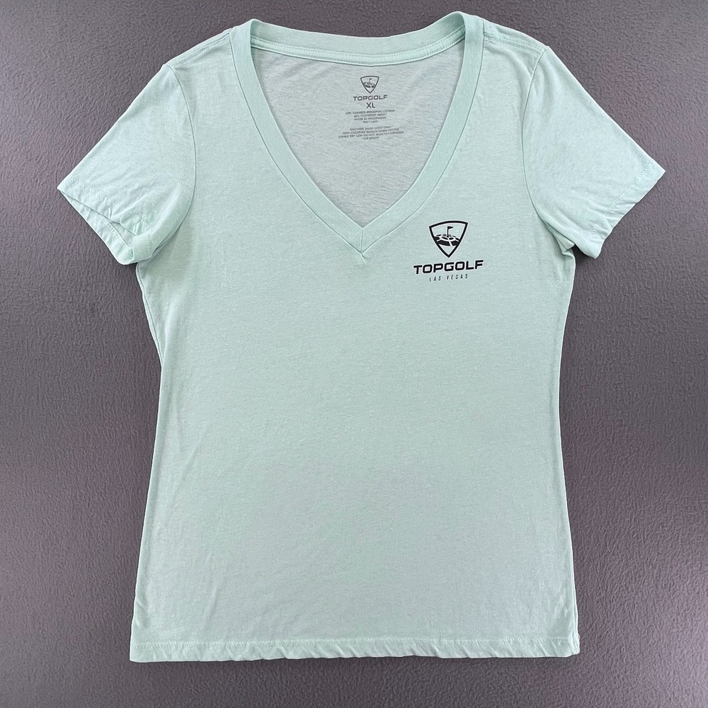Topgolf Women V Neck T Shirt Cotton Blend XL Las Vegas‎ Mint Green Sporty